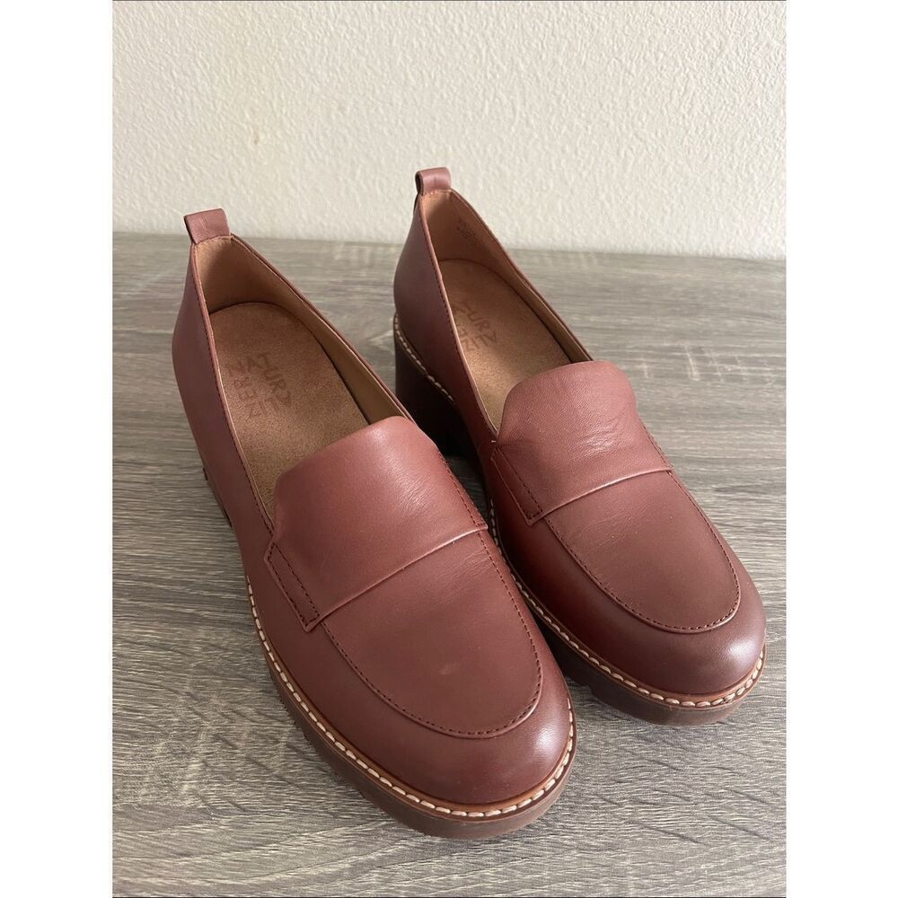 Naturalizer NEW Brown Leather Platform Loafers Lug Sole Chunky Slip On Size 6.5
